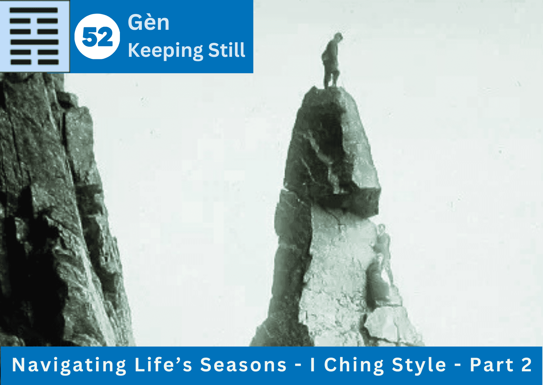Victorian gentleman poised atop Napes Needle pinnacle.